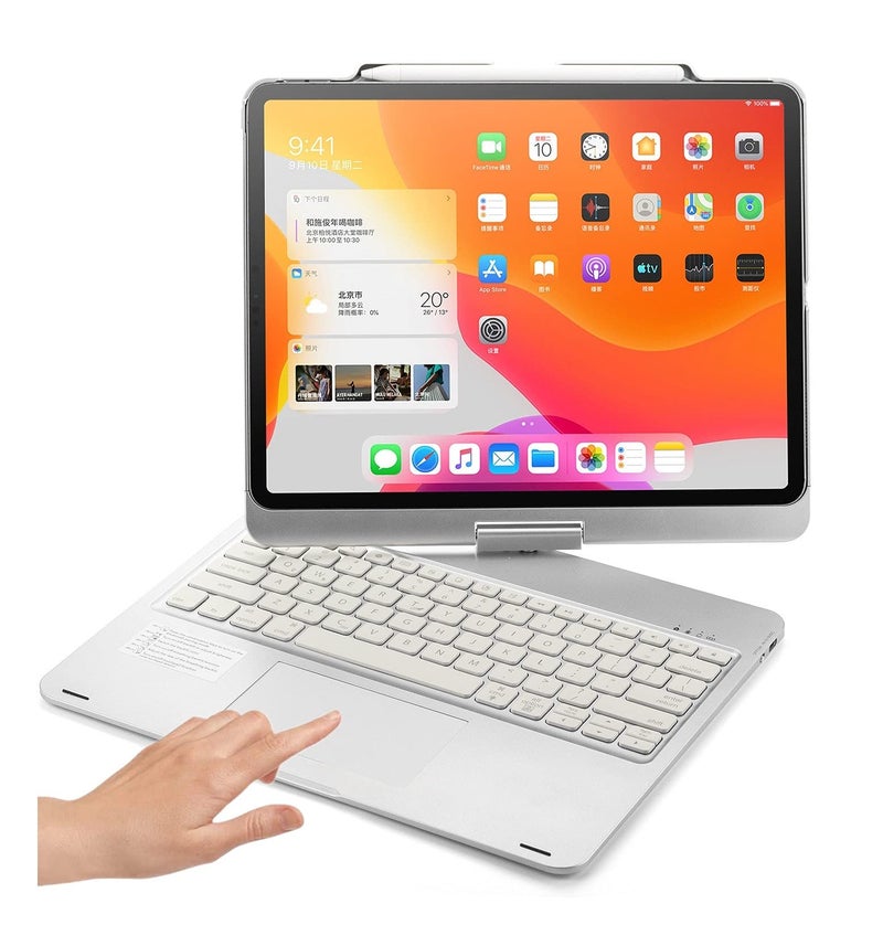 HENGHUI 360° Rotatable Keyboard for iPad Pro 13 inch (M4)/ iPad Air 13 inch (M2)/ iPad Pro 12.9" 6th/5th/4th/3rd Generation Backlight Keyboard with Trackpad, Integrated Foldable Keyboard Cover (Silver) - Image 1