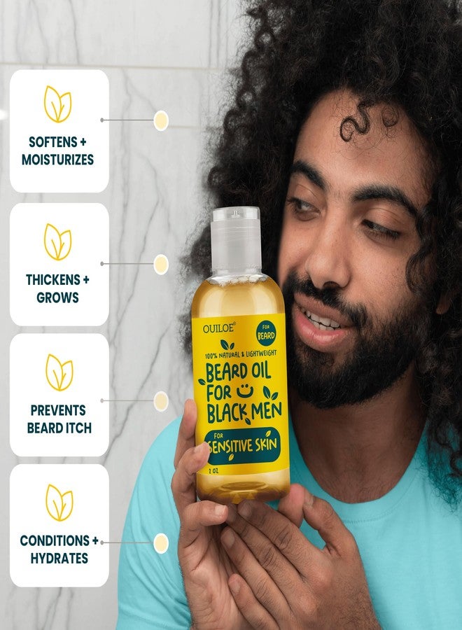 Ouiloe Beard Oil for Black Men with Sensitive Skin - Non Comedogenic Beard Oil - Safe for Acne Prone Skin - Unscented, Soothing, Natural, Lightweight and Non Greasy 2oz - Image 2