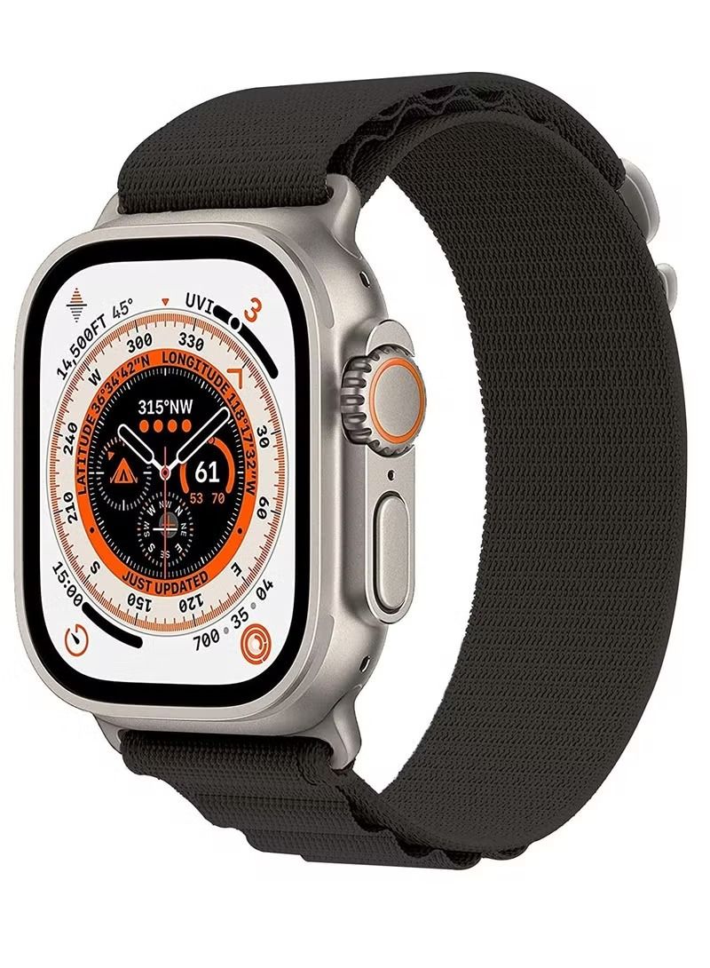 إيف حلقة Alpine متوافقة مع سوار ساعة أبل لاستبدال فائق مقاس 49 ملم للنساء والرجال والرجال الرياضي المنسوج من البوليستر G الخطاف لشريط iWatch Ultra Series SE 8/7/6/5/4/3/2/1 (أسود) - Image 1
