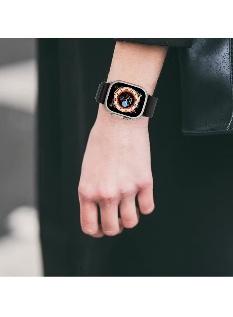 إيف حلقة Alpine متوافقة مع سوار ساعة أبل لاستبدال فائق مقاس 49 ملم للنساء والرجال والرجال الرياضي المنسوج من البوليستر G الخطاف لشريط iWatch Ultra Series SE 8/7/6/5/4/3/2/1 (أسود) - Image 2