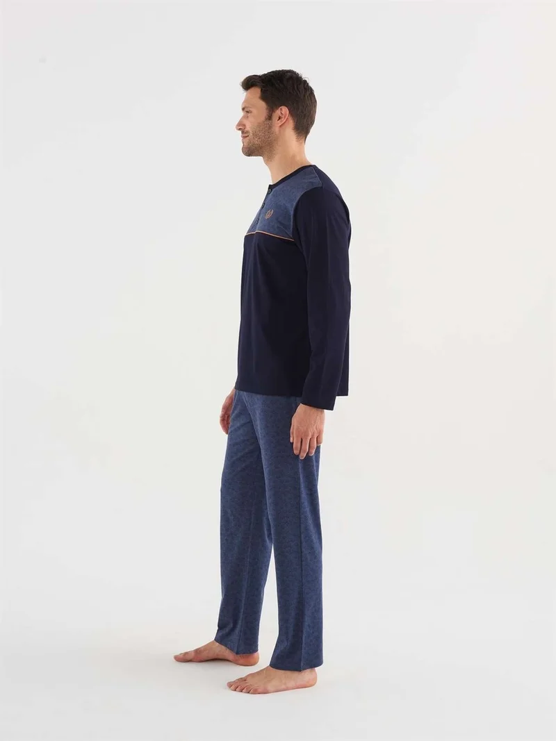 مود كولكشن - Men's Navy Blue Plaid Pajama Set