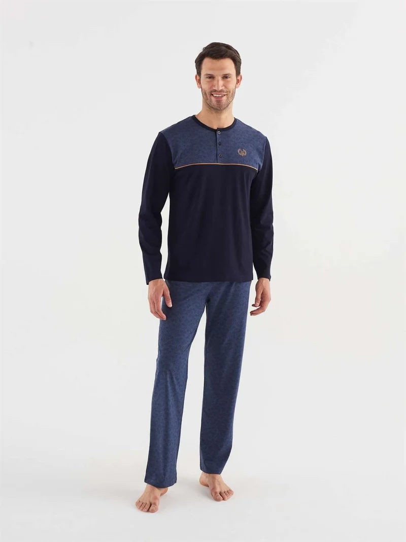 مود كولكشن - Men's Navy Blue Plaid Pajama Set