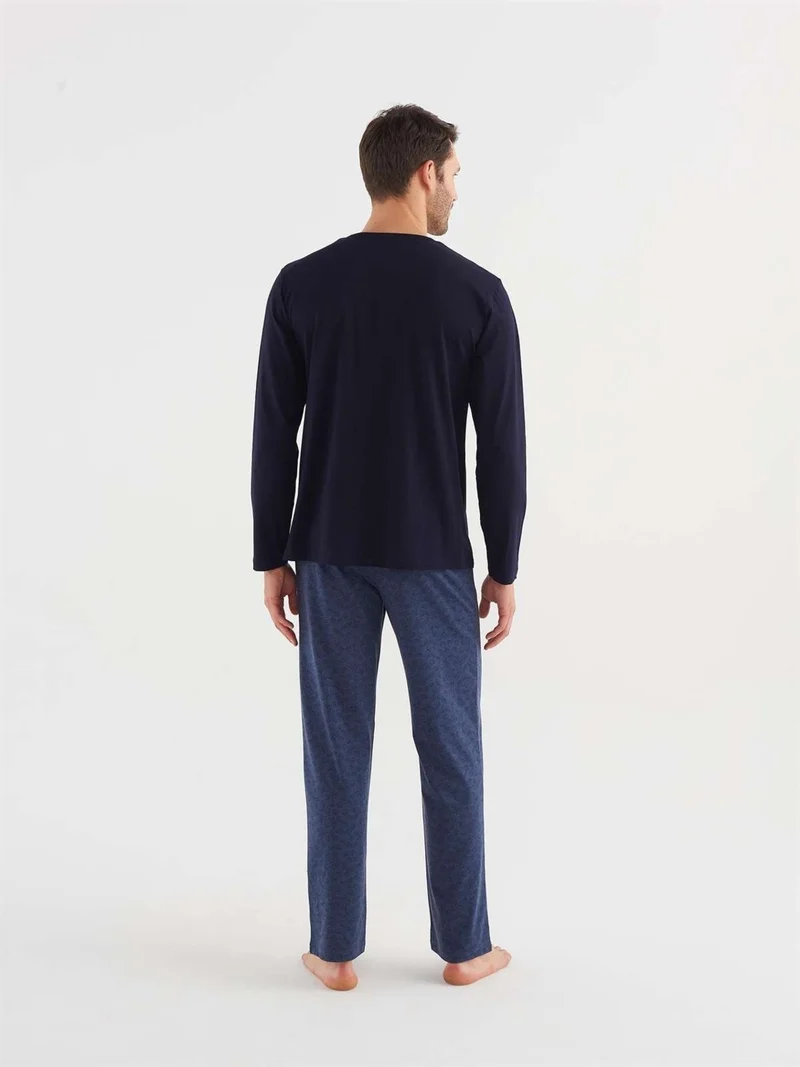 مود كولكشن - Men's Navy Blue Plaid Pajama Set