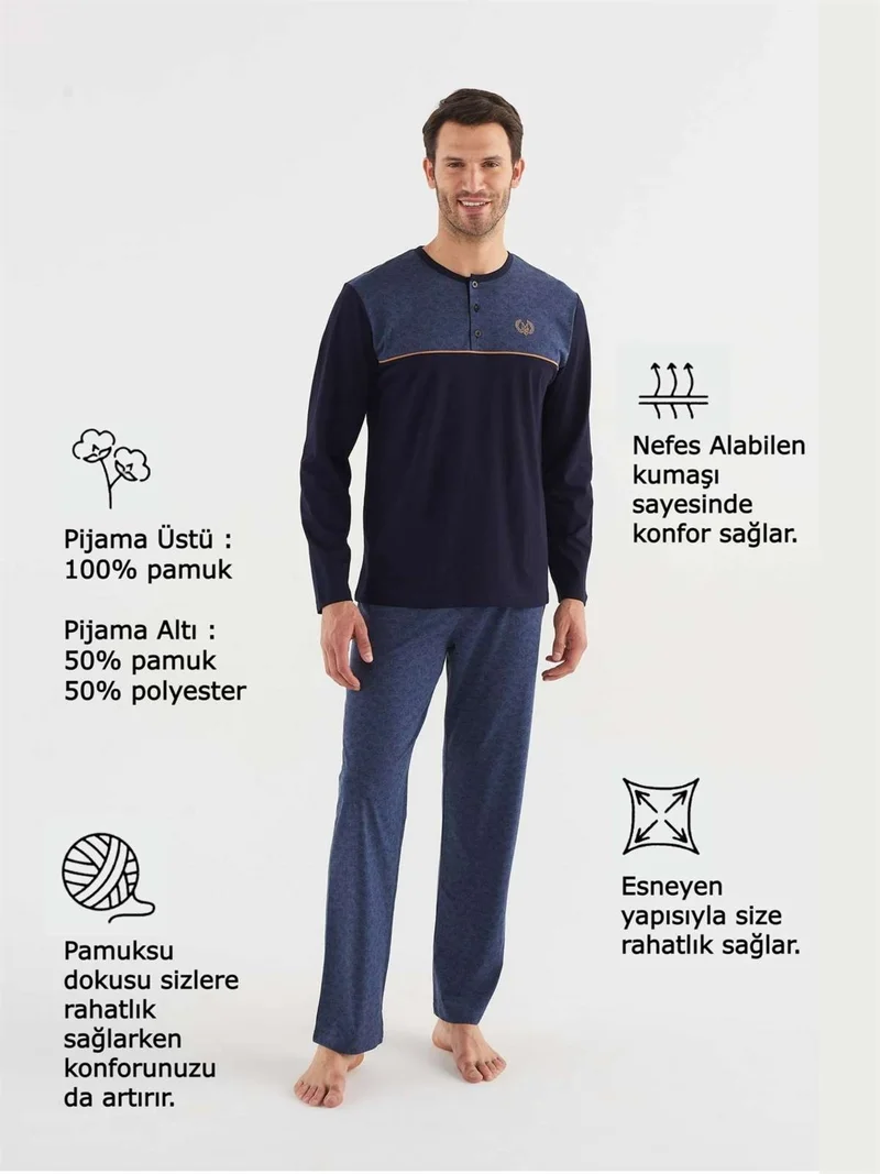 مود كولكشن - Men's Navy Blue Plaid Pajama Set