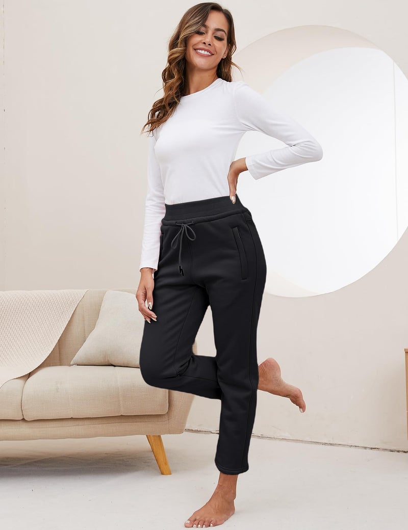 Gihuo Women's Winter Fleece Sweatpants Sherpa Lined Active Running Jogger Pants Warm Straight Cuff Lounge Pants (Black, X-Large) - Image 2
