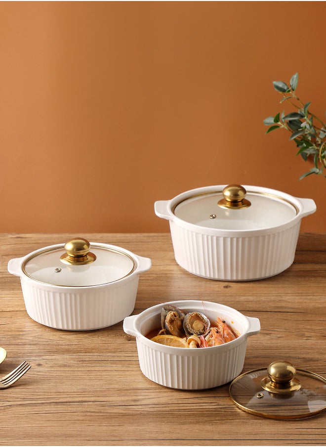 3-Piece Porcelain Bowl Set With Glass Lid White/Gold; Small Bowl 8 Inch, Medium Bowl 9 Inch, Large Bowl 10.5 Inch - pzsku/Z59EE2AB3453F2F4B8E19Z/45/_/1736079714/0daddda4-842a-435d-a062-02e715cfc1f2