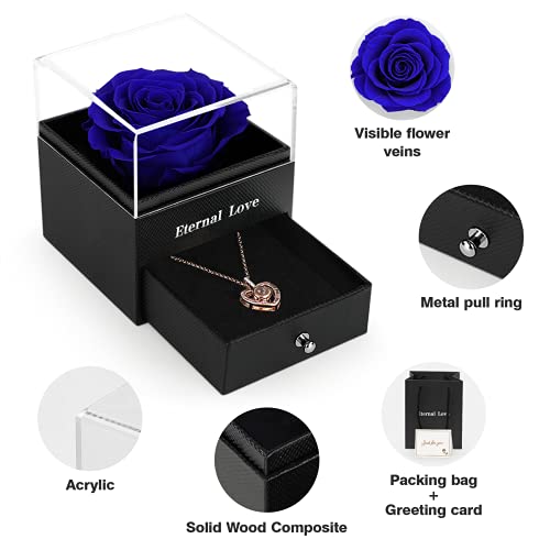 HEGUD for Mom Wife Women Girlfriend Her, Preserved Real Rose with I Love You Necklace in 100 Language, Eternal Real Rose Flower Gifts for Valetine's Day Birthday Anniversaries - Image 5