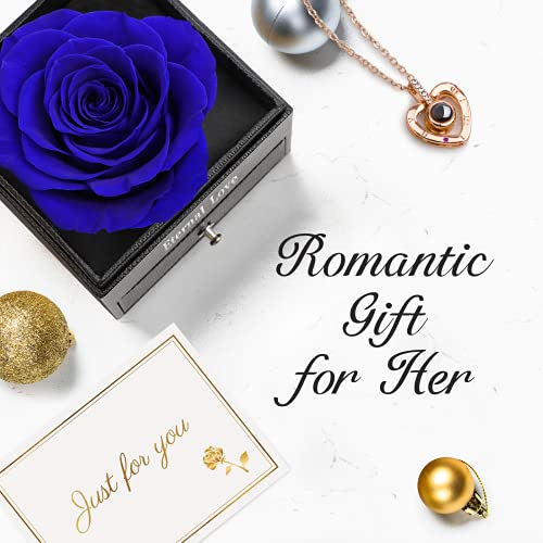 HEGUD for Mom Wife Women Girlfriend Her, Preserved Real Rose with I Love You Necklace in 100 Language, Eternal Real Rose Flower Gifts for Valetine's Day Birthday Anniversaries - Image 4