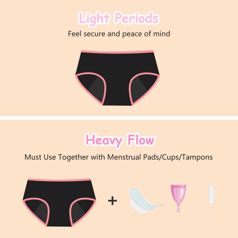 Geronmine Teen Girls Period Panties For Heavy Flow High Absorbency First Period Starter Underwear Menstrual Leakproof Briefs (US, Age, 12 Years, 14 Years, Multicolor-G2) - Image 4