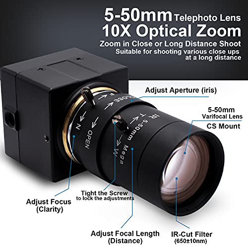 SVPRO USB Webcam with Zoom Lens 5-50mm, 10X Optical Zoom Manual Focus,High Resolution 3264x2448,Sony IMX179 Sensor,USB HD Computer Camera for Windows MAC Linux Android - Image 2