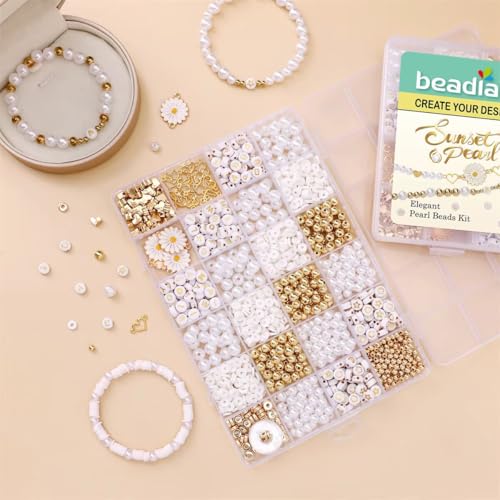 Guellix White Gold DIY Bracelet Making Kit for Girls & Women | Jewelry Making Set with Alphabet Beads Pearl Charms Elastic Thread Tools & Storage Box | Art Craft Hobby Gift Set - Image 5