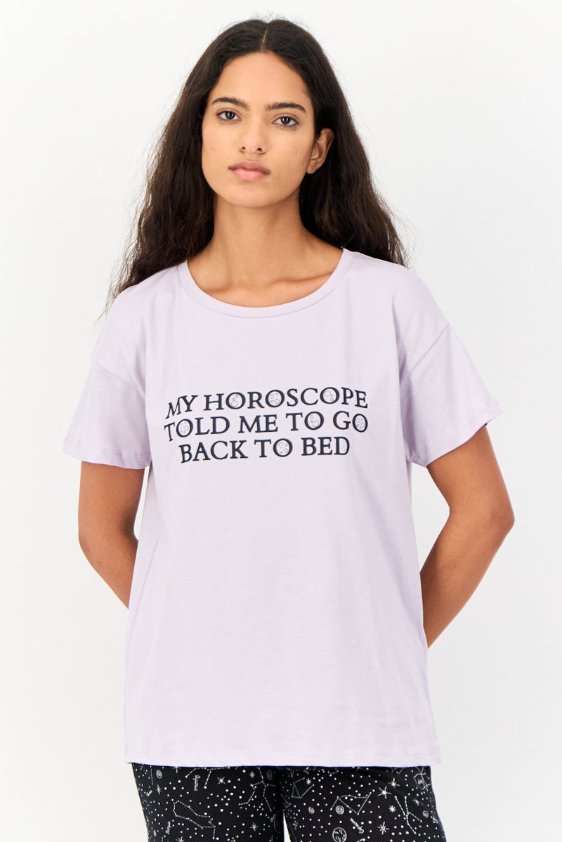 KOTON Women 2 Pcs Printed T-Shirt And Pants Sleepwear Set, Multicolor - Image 3