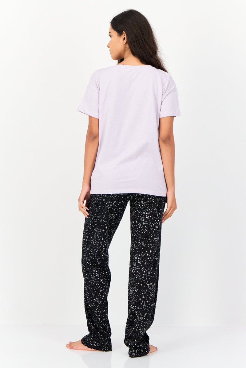 KOTON Women 2 Pcs Printed T-Shirt And Pants Sleepwear Set, Multicolor - Image 4