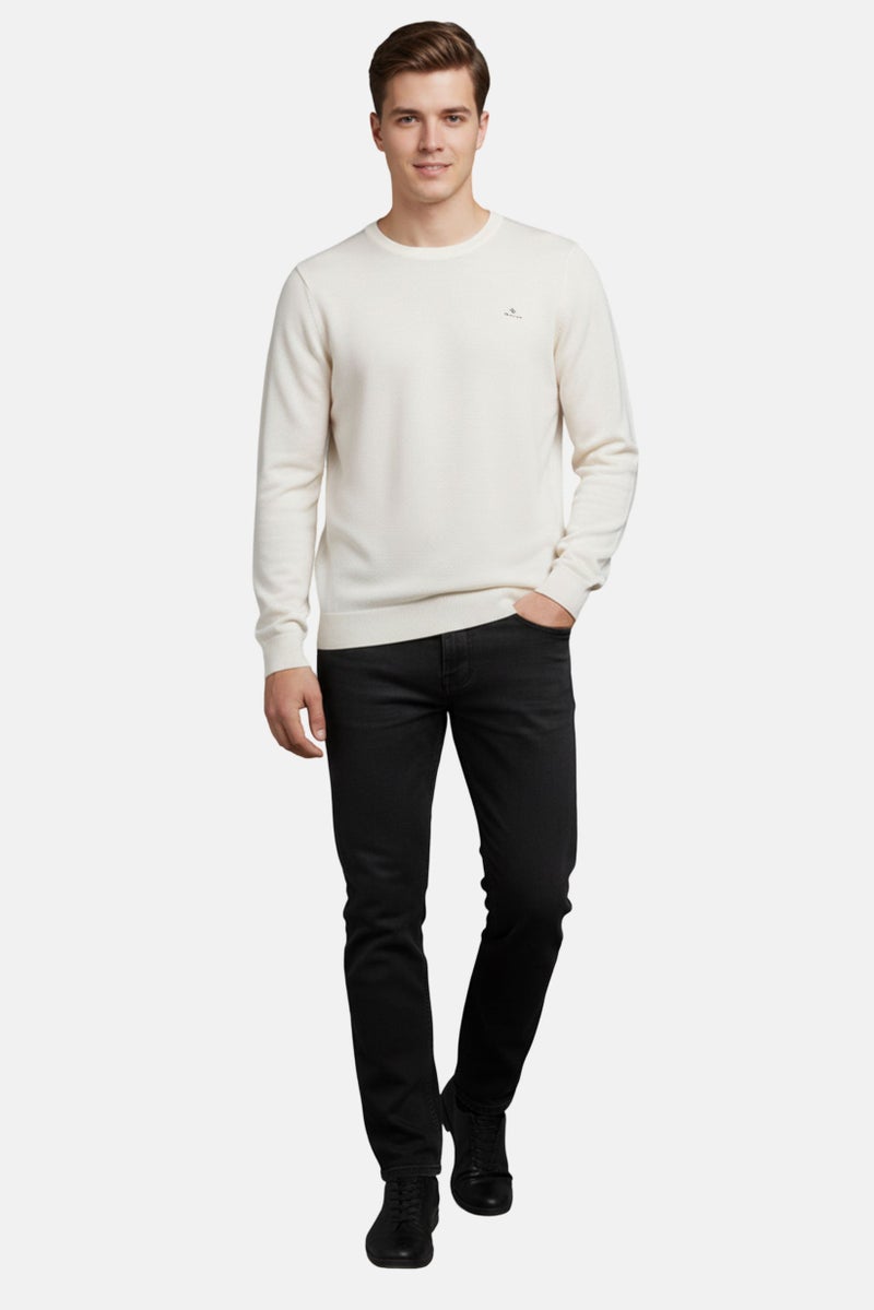 GANT Men Crew Neck Embroidered Logo Long Sleeves Sweatshirt, Off White - Image 2