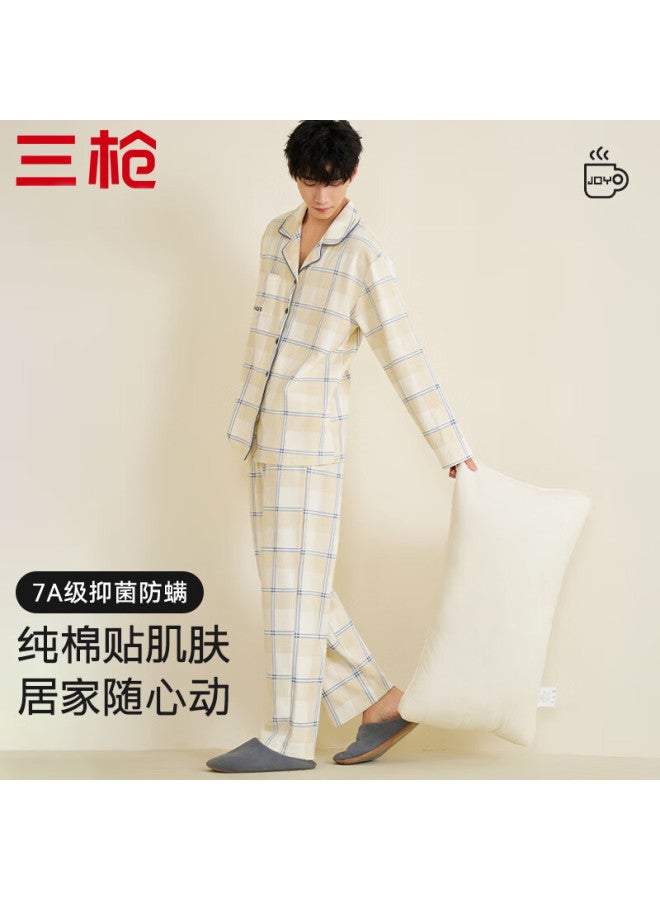 Threegun Yiran Series Men's Pure Cotton Pajamas 2025 New Spring Autumn Lapel Cardigan Long Sleeve Homewear