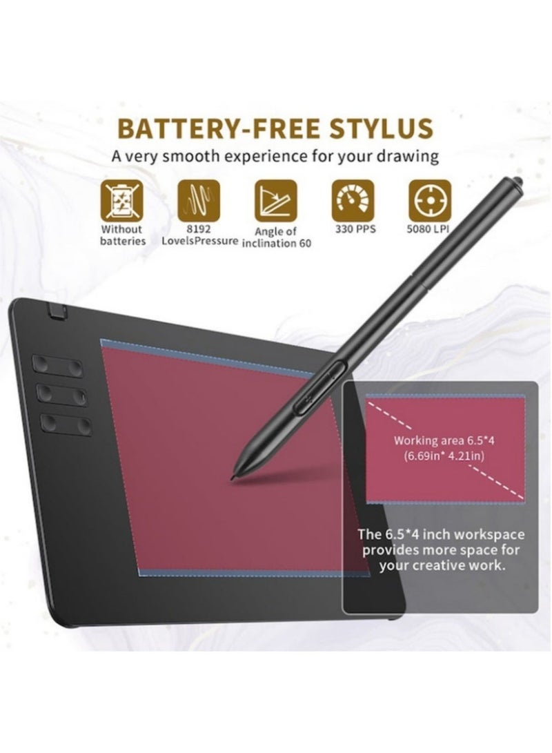 excitat Drawing Tablet, EXCITAT T605, 5080 LPI, 8192 Levels Pressure, 330 PPS, Battery-Free Stylus, Lcd writing tablet, 6 Shortcut Keys, Digital Art Tablet for Drawing, ablet with Pen, 8 spare nibs and OTG adapter, Game and Teaching Online Classes, Support Tilt Function Work, Support Windows Mac Linux Chrome Android OS, black - Image 2
