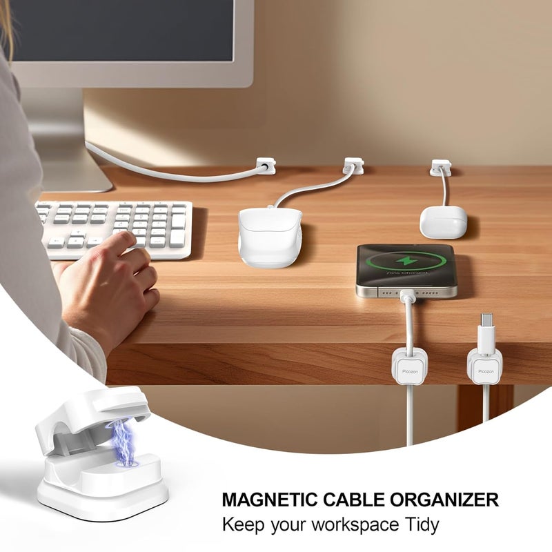 Picozon 15 Pack Magnetic Cable Clip Organizer Cord Holder, Adhesive Cable Management, Wire Phone USB Charger Cable Holder Keeper Organizer for Car, Office Home Desktop, Wall, Night Table - White - Image 2