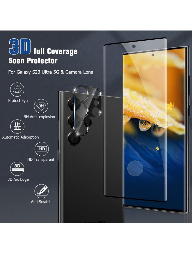 BORTONY Tempered Glass Screen Protector for Samsung Galaxy S23 Ultra 5G 6.8 Inch, Ultrasonic Fingerprint Support 3D Curved Anti Scratch HD Clear 9H Hardness Galaxy S23 Ultra Screen Protector - Image 2