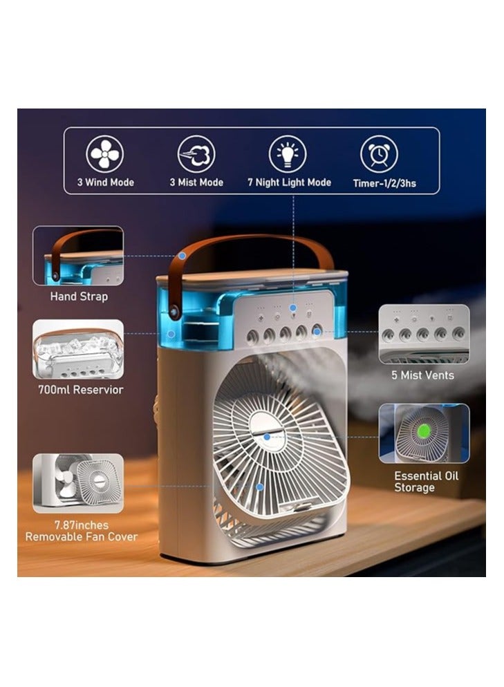 ل 3 في 1 المحمولة مكيف الهواء مروحة تبريد المياه مروحة الهواء المرطب 7 ألوان ضوء الليل USB مروحة سطح المكتب مع 3 سرعات الرياح قابل للتعديل للاستخدام المنزلي والمكتب في الهواء الطلق - Image 1