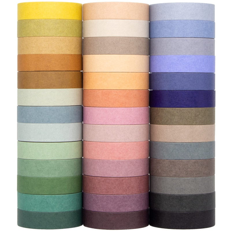 Mooker 39 Rolls Washi Tape Set - Morandi Colored Masking Tape, Thin Vintage Tape for Journaling, Scrapbooking Supplies, Crafts Aesthetic, Gift (Nature Color 10mm) - Image 1