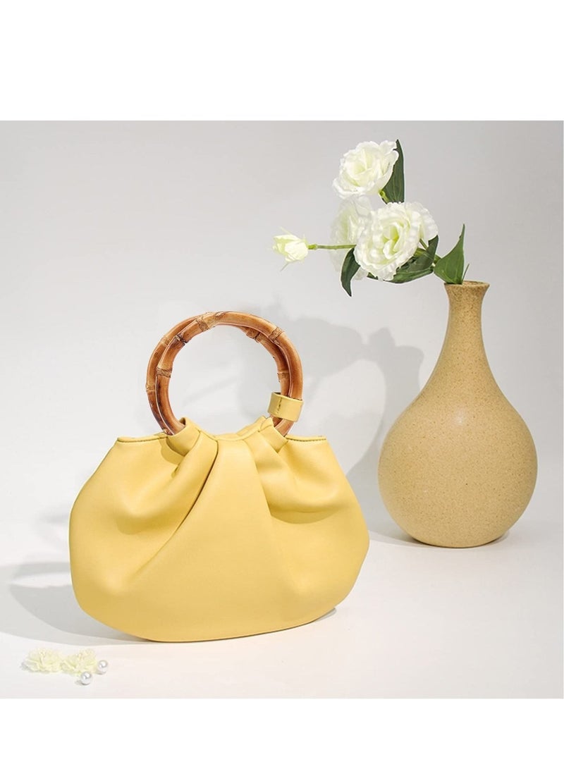 مقبض محفظة من الخيزران ، 4 عبوات من مقابض حقائب اليد المستديرة ، مقابض بديلة لحقيبة اليد المزخرفة لحقيبة مكرميه مصنوعة من القش - Image 4