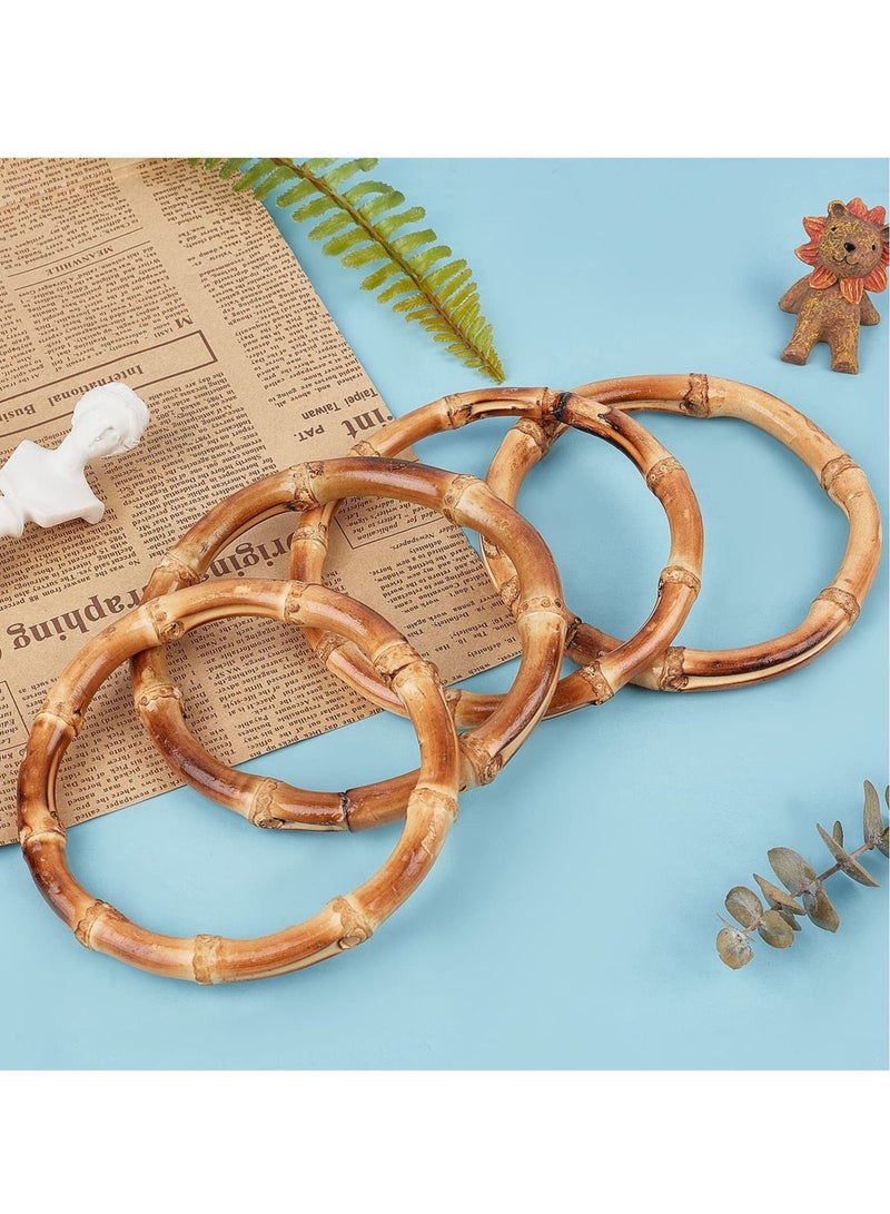 مقبض محفظة من الخيزران ، 4 عبوات من مقابض حقائب اليد المستديرة ، مقابض بديلة لحقيبة اليد المزخرفة لحقيبة مكرميه مصنوعة من القش - Image 5