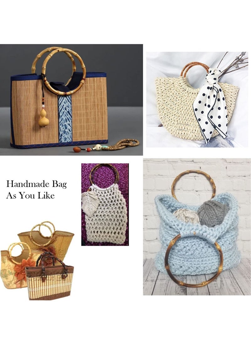 مقبض محفظة من الخيزران ، 4 عبوات من مقابض حقائب اليد المستديرة ، مقابض بديلة لحقيبة اليد المزخرفة لحقيبة مكرميه مصنوعة من القش - Image 2