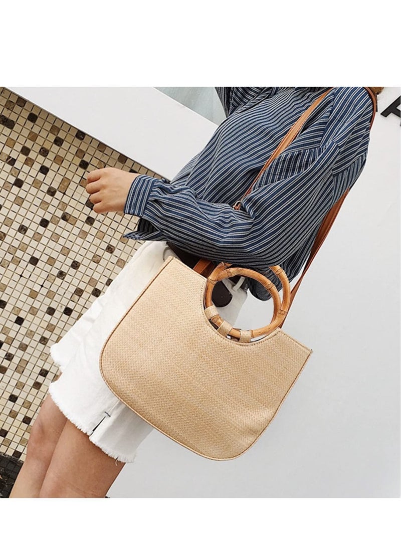 مقبض محفظة من الخيزران ، 4 عبوات من مقابض حقائب اليد المستديرة ، مقابض بديلة لحقيبة اليد المزخرفة لحقيبة مكرميه مصنوعة من القش - Image 3