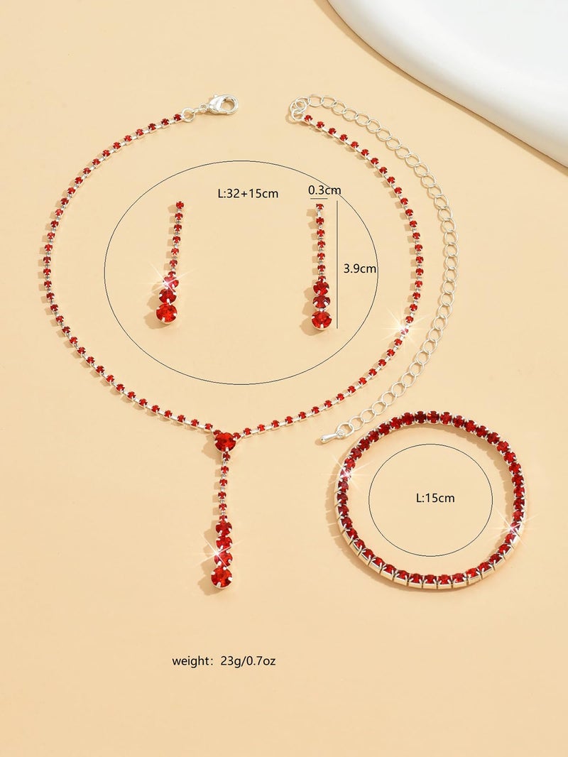 MIFYNN Rhinestone Wedding Set for Women Sparkle Crystal Earrings Necklace Bracelet Jewelry Set Wedding Party Prom Jewelry Set for Brides Bridesmaid (Red) - Image 5