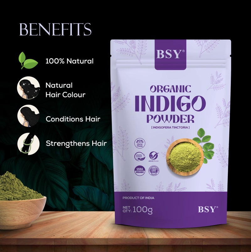 BSY Organic Indigo Powder 100g – Natural Herbal Hair Color Powder – Indigofera Tinctoria for Dark Hair Coloring, Hair Strengthening & Scalp Care - Image 2