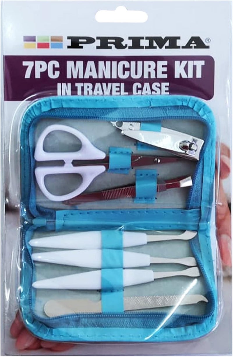 7x Pcs PRIMA Unisex Manicure Kit Travel Case Health Beauty SPA Salon Nail Clippers Tweezers Safety Scissors File Men Women Grooming Care Pedicure Tools UK FREE PP