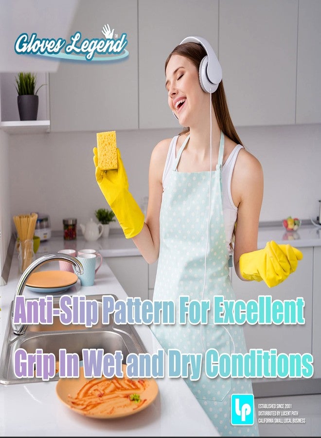 Gloves Legend Size Large - 3 Pairs (6 Gloves) - Gloves Legend - Yellow Latex Household Kitchen Cleaning Dishwashing Reuseable Gloves - Image 4