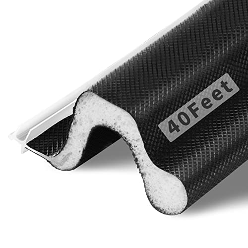 Fingwerk 40 Feet Long Reach Weather Stripping Door Seal, V-Shaped Replacement Door Seal Strip Foam Kerf Weather Stripping for Doors Frame Card Slot Door Insulation Strip, Easy Cut to Size(Black) - Image 1
