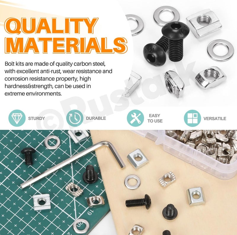 Rustark 201Pcs Black M5 T-Nuts Screws Assortment Kit with Wrench - Image 3