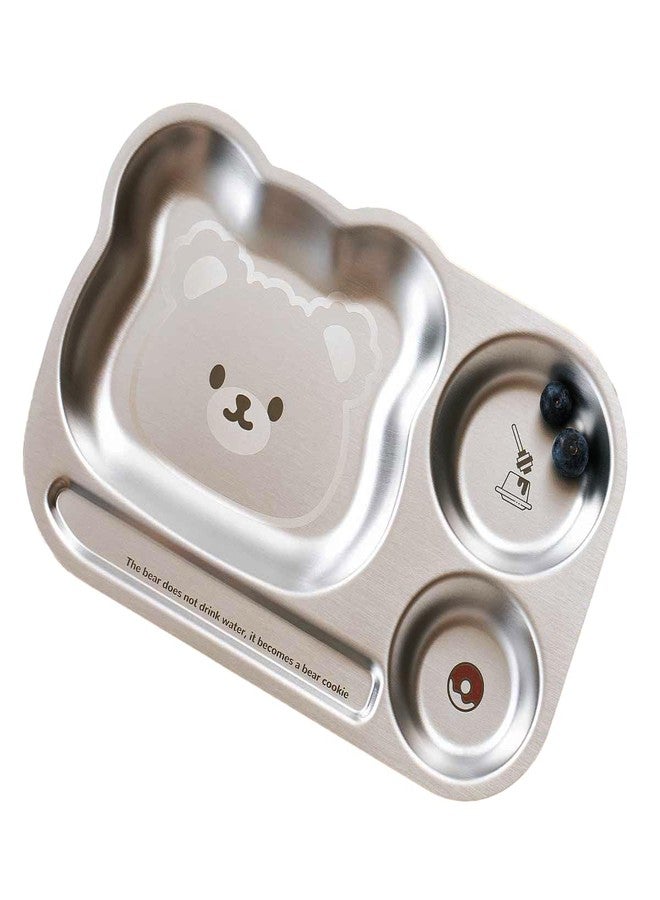 Basil Stainless Steel Plate for Kids - Kids Plates for Food with 3 Compartments - Dinner Plates for Baby - Unbreakable Dinner Plates - Ideal for Birthday, Return Gifting - BPA-Free - Funky Bear Plate - Image 1