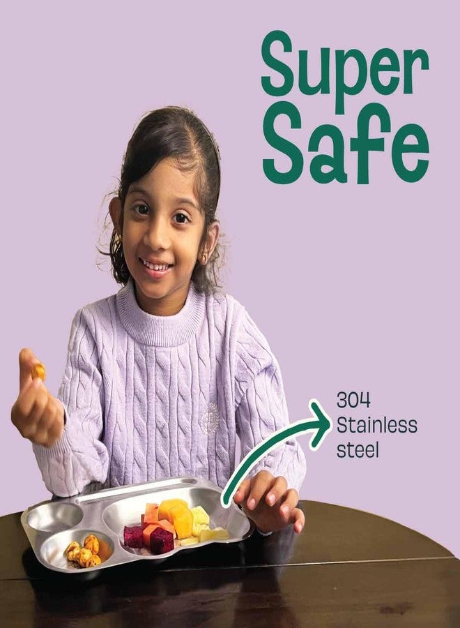 Basil Stainless Steel Plate for Kids - Kids Plates for Food with 3 Compartments - Dinner Plates for Baby - Unbreakable Dinner Plates - Ideal for Birthday, Return Gifting - BPA-Free - Funky Bear Plate - Image 2