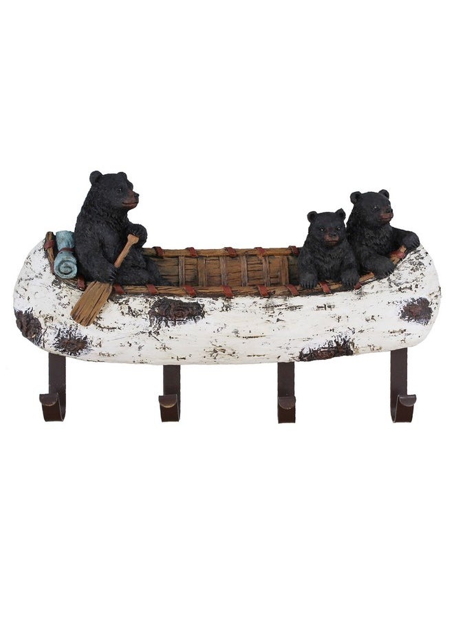 Old River Outdoors Black Bear And Cubs Paddling A Canoe Decor 4 Peg Decorative Wall Mount Hook  - Image 1