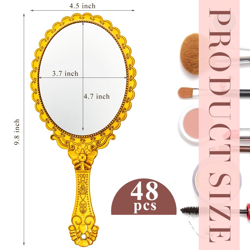 Qunclay 48 Pcs Vintage Handheld Mirror, 9.8" L x 4.5" W Small Gold Embossed Portable Princess Mirror for Classroom Kids Princess Party Favors Travel - Image 2