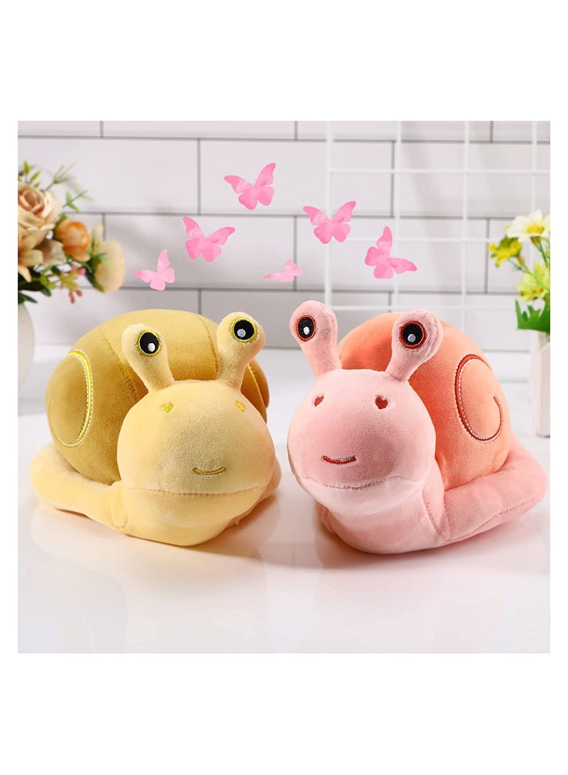 SOLARAE 2 Pieces Snail Doll Plush Toy 7.87 Inch Cartoon Lovely Birthday Gift C ute Soft Snail Plush Toy Snail Stuffed Animal Toy Kawaii Animal Pillow for Home Decoration Gift Pink, Yellow - Image 2