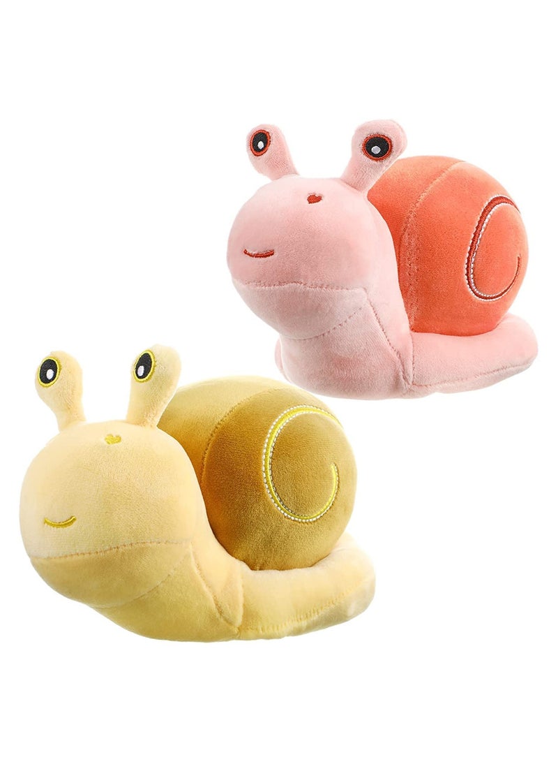 SOLARAE 2 Pieces Snail Doll Plush Toy 7.87 Inch Cartoon Lovely Birthday Gift C ute Soft Snail Plush Toy Snail Stuffed Animal Toy Kawaii Animal Pillow for Home Decoration Gift Pink, Yellow - Image 1
