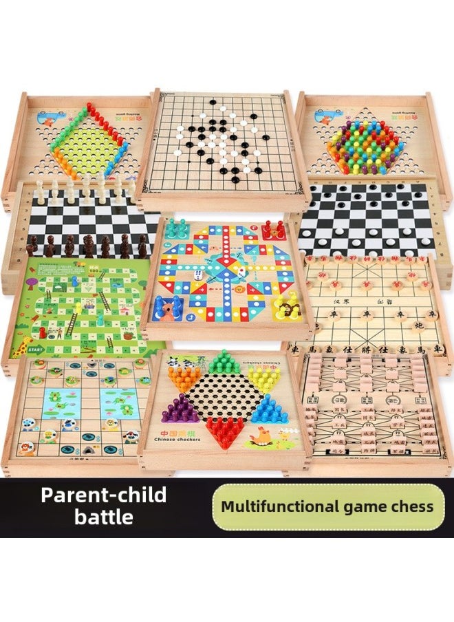 Multi-functional One-in-one Game Board Flight Chess Checkers Backgammon Fighting Beast Chess Class Encyclopedia Children's Educational Toys-Colour:Two-in-one Model B