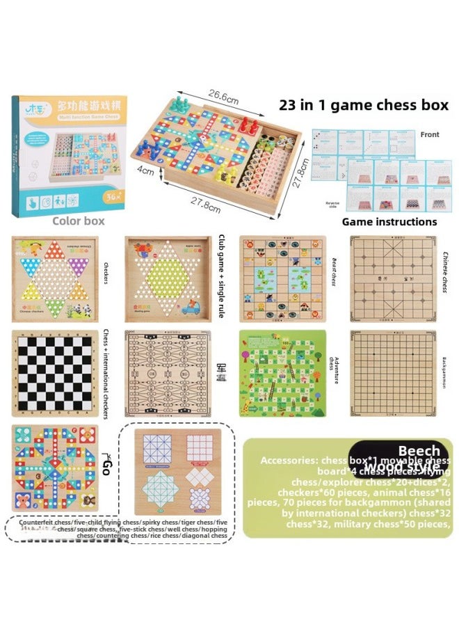 Multi-functional One-in-one Game Board Flight Chess Checkers Backgammon Fighting Beast Chess Class Encyclopedia Children's Educational Toys-Colour:Two-in-one Model B