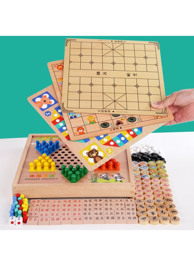 Multi-functional One-in-one Game Board Flight Chess Checkers Backgammon Fighting Beast Chess Class Encyclopedia Children's Educational Toys-Colour:Two-in-one Model B