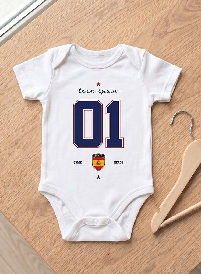 FIFA Spain Football Printed Unisex Baby Onesie, Little Champion Teddy Graphic, Soft Cotton Infant Bodysuit - White - Image 2
