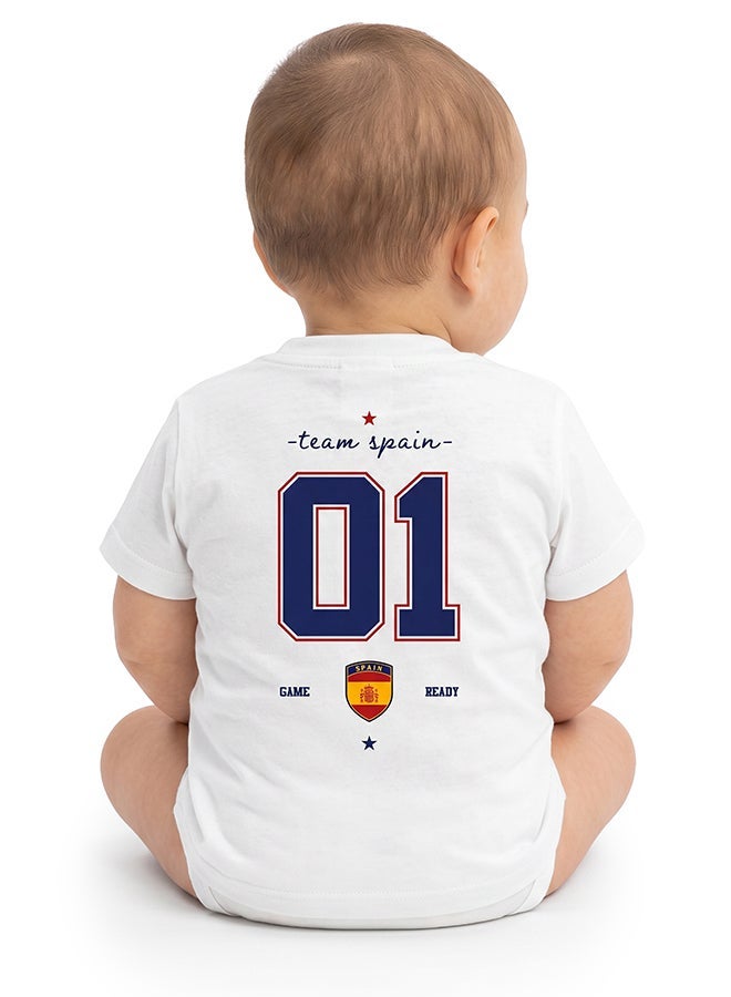 FIFA Spain Football Printed Unisex Baby Onesie, Little Champion Teddy Graphic, Soft Cotton Infant Bodysuit - White - Image 4