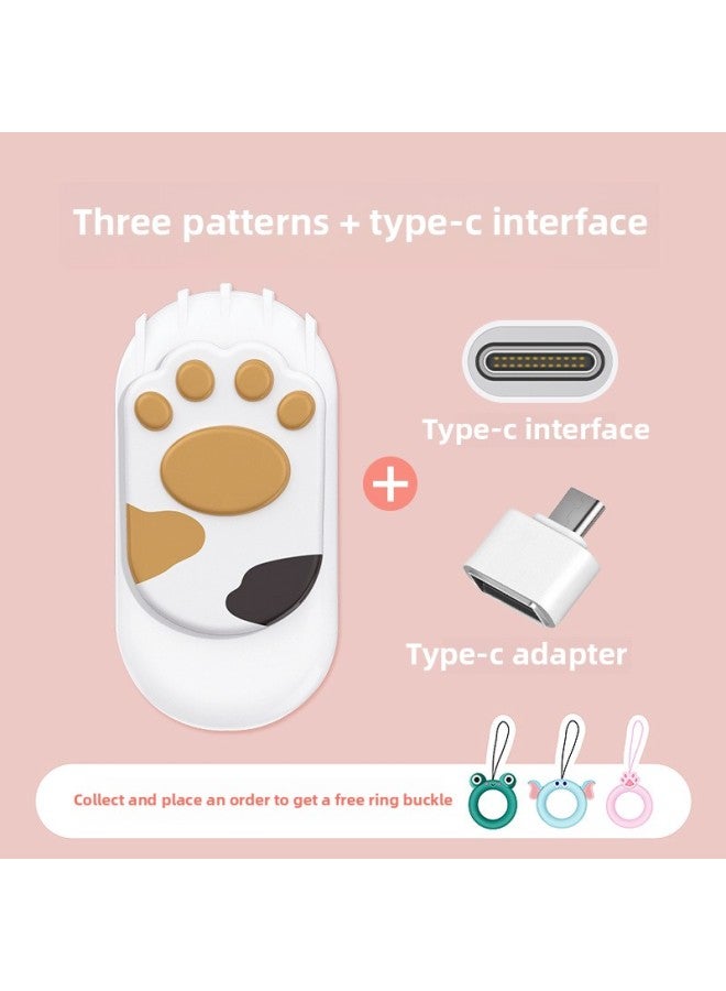 U Disk Cartoon Mini Cat Claw Large Capacity Mobile Phone USB Enterprise School Activity Advertising Gift U Disk Customization-Color:Three-flower Pattern + Type-C Adapter-Capacity:2GB  - Image 1