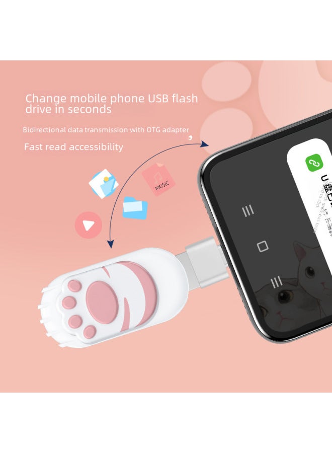 U Disk Cartoon Mini Cat Claw Large Capacity Mobile Phone USB Enterprise School Activity Advertising Gift U Disk Customization-Color:Three-flower Pattern + Type-C Adapter-Capacity:2GB  - Image 4