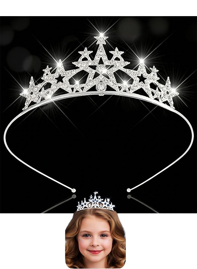 Happy D Girl's star crystal small crown silver children's princess crown with embedded rhinestones headband for birthday parties, bridal weddings, suitable for girls and children - Image 1