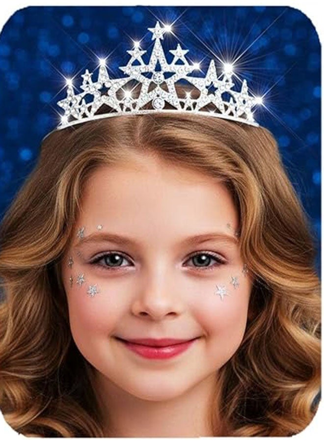 Happy D Girl's star crystal small crown silver children's princess crown with embedded rhinestones headband for birthday parties, bridal weddings, suitable for girls and children - Image 4