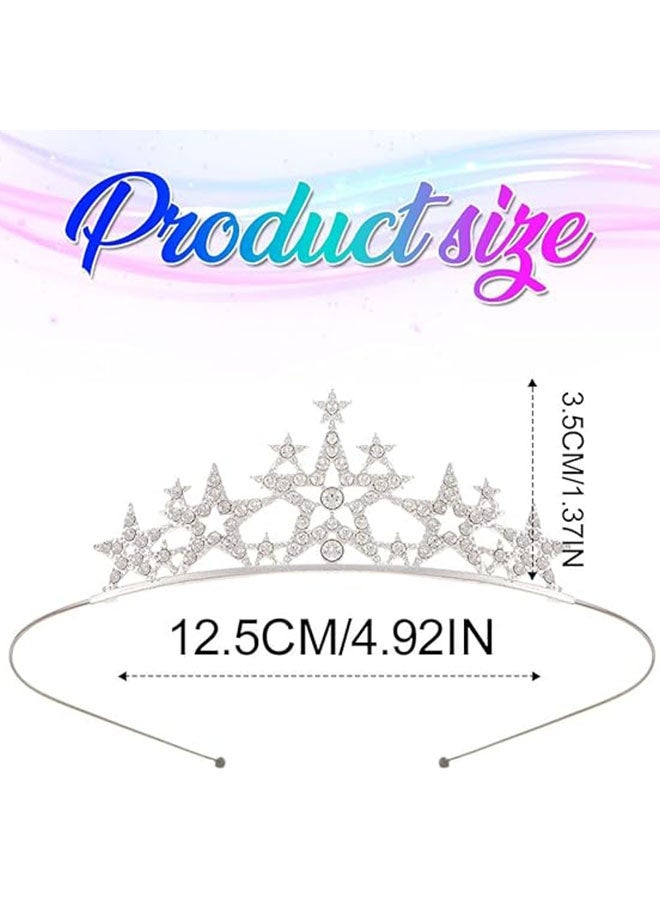 Happy D Girl's star crystal small crown silver children's princess crown with embedded rhinestones headband for birthday parties, bridal weddings, suitable for girls and children - Image 3